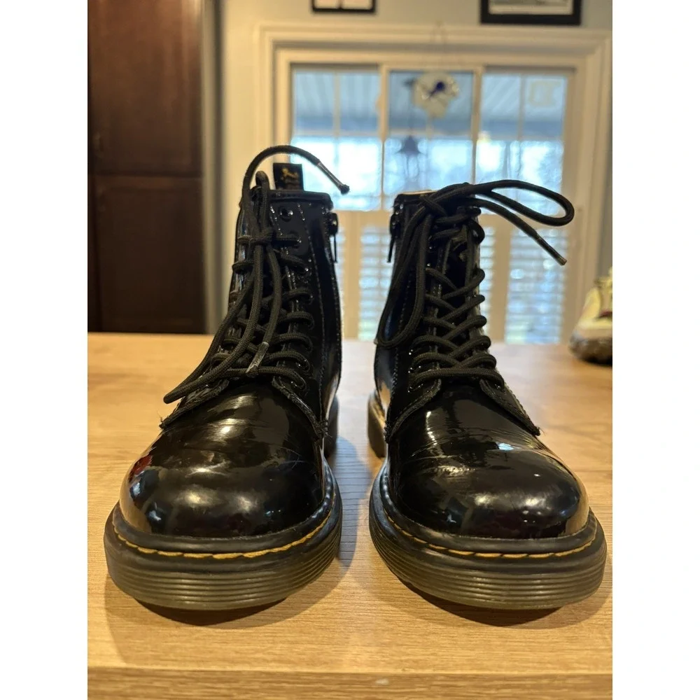 Dr. Martens Patent Leather Lace Up Boots Side Zip Black‎ Kids Size 1